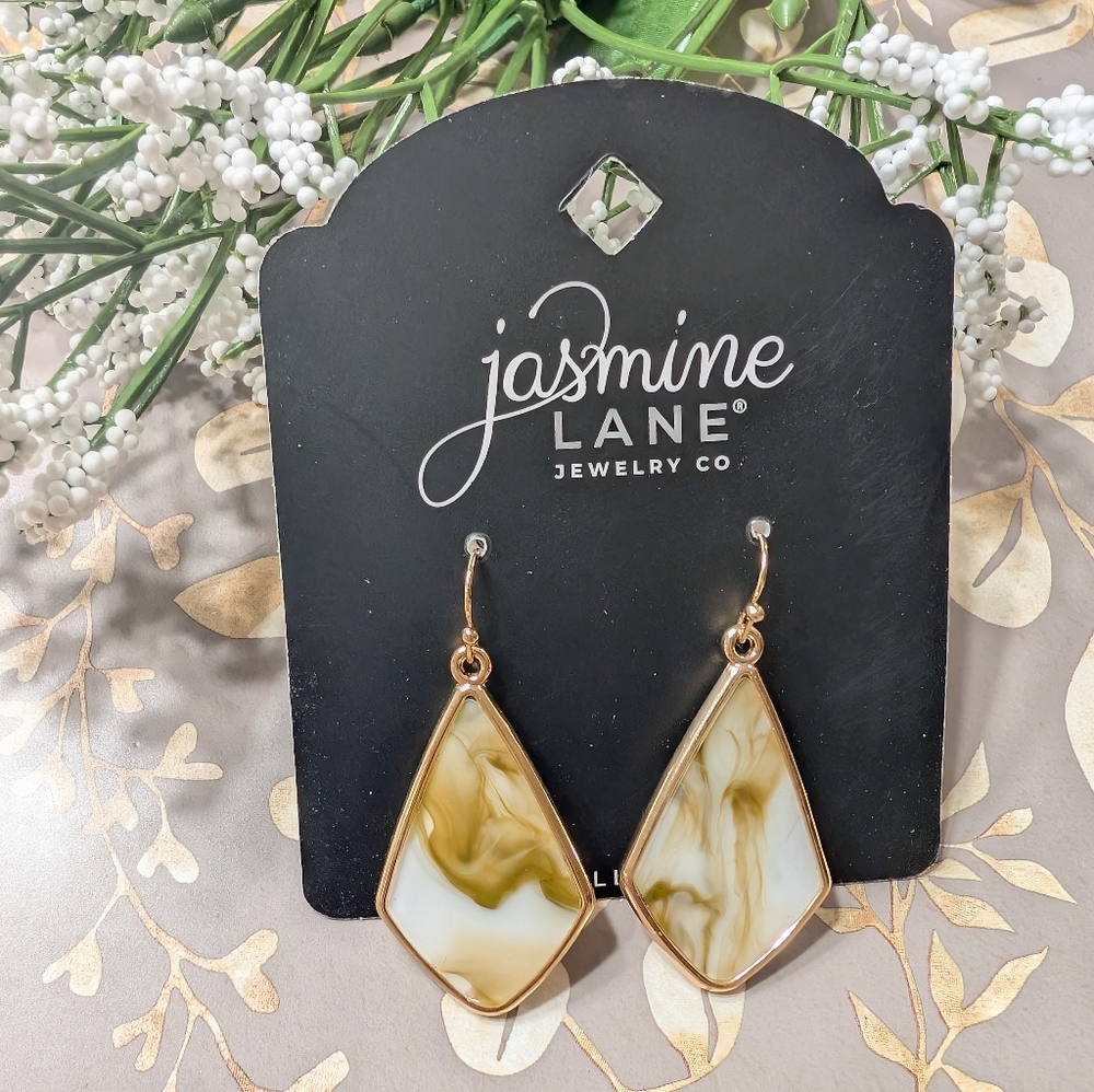 Jasmine Lane Goldtone Marble Dangle Hypoallergenic Earrings NWT